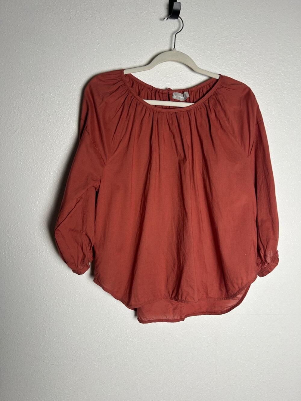 Everlane Orange Ruched Balloon Sleeve Lightweight Shirt Blouse Top Womens Size 2